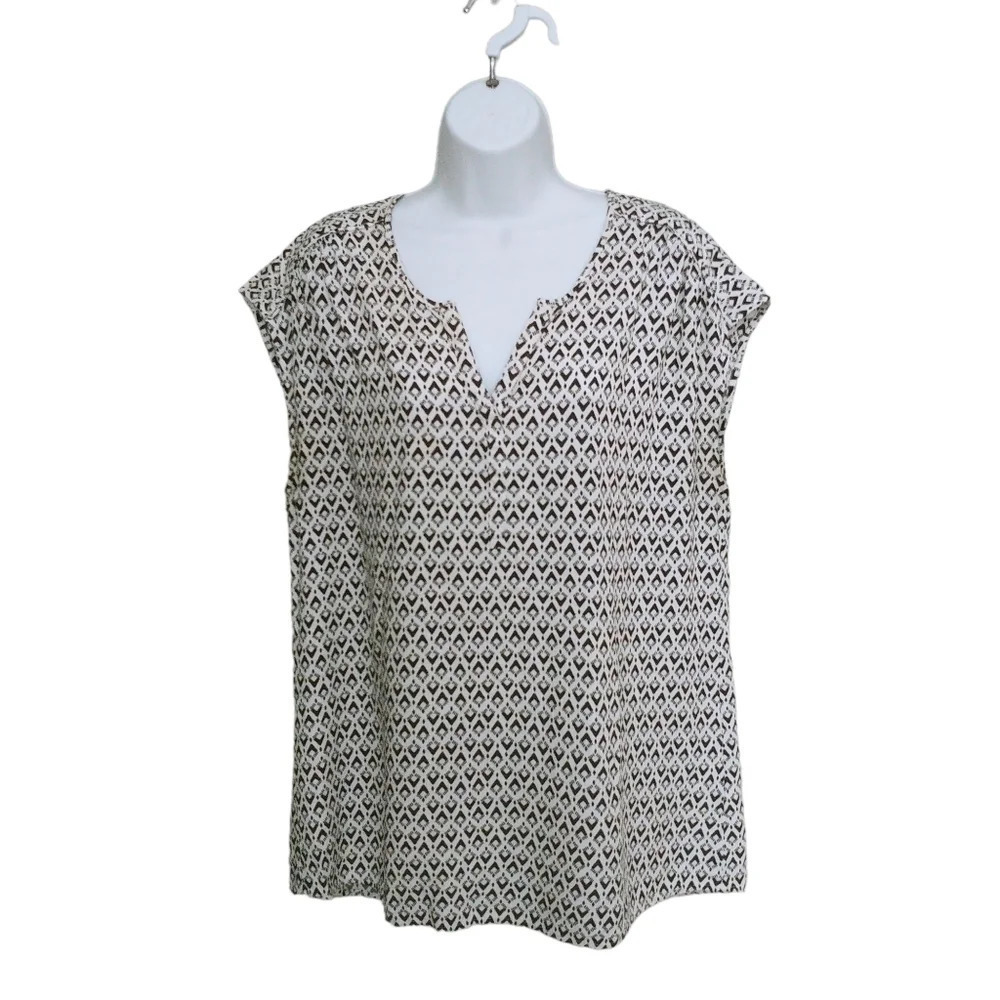 Nicole Miller Original Geometric Sleeves Blouse Black White XXL